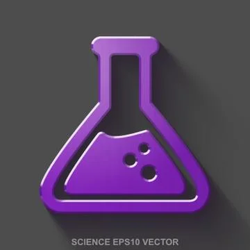 Flat metallic Science 3D icon. Purple Glossy Metal Flask on Gray background. EPS イラスト素材