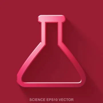 Flat metallic Science 3D icon. Red Glossy Metal Flask on Red background. EPS 10 イラスト素材