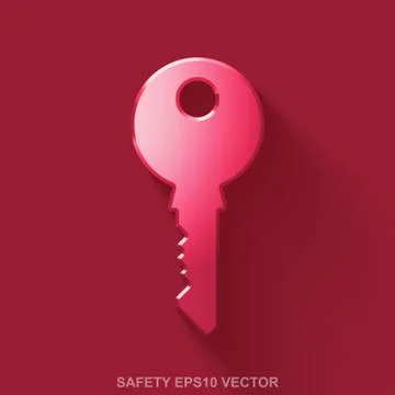 Flat metallic security 3D icon. Red Glossy Metal Key on Red background. EPS 10 Illustrazione stock