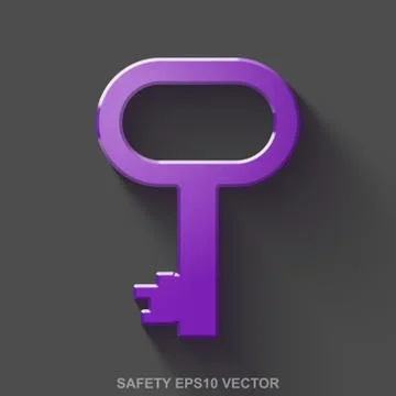 Flat metallic security 3D icon. Purple Glossy Metal Key on Gray background. EPS Stock Illustration