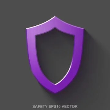 Flat metallic security 3D icon. Purple Glossy Metal Contoured Shield on Gray イラスト素材