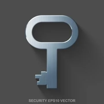 Flat metallic security 3D icon. Polished Steel Key on Gray background. EPS 10 Stock Illustration