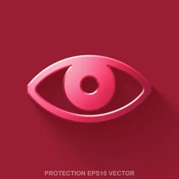 Flat metallic security 3D icon. Red Glossy Metal Eye on Red background. EPS 10 Stock Illustration