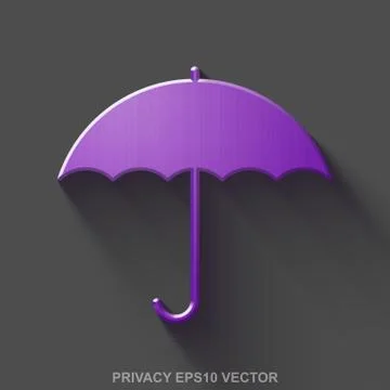 Flat metallic security 3D icon. Purple Glossy Metal Umbrella on Gray background Illustrazione stock