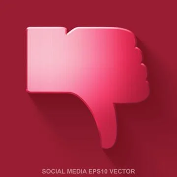 Flat metallic social network 3D icon. Red Glossy Metal Thumb Down on Red Stock-Illustration