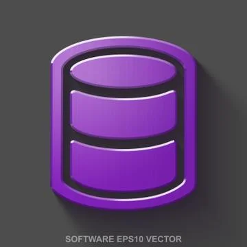 Flat metallic Software 3D icon. Purple Glossy Metal Database on Gray background Stock Illustration
