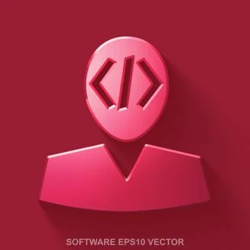Flat metallic Software 3D icon. Red Glossy Metal Programmer on Red background Stock Illustration