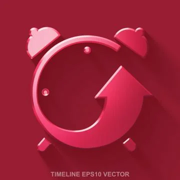 Flat metallic time 3D icon. Red Glossy Metal Alarm Clock on Red background. EPS Stock Illustration