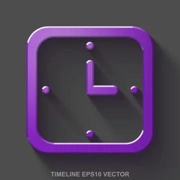 Flat metallic time 3D icon. Purple Glossy Metal Watch on Gray background. EPS 10 Stock Illustration