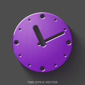 Flat metallic time 3D icon. Purple Glossy Metal Clock on Gray background. EPS 10 Stockillustratie