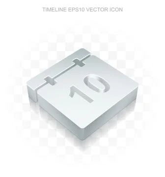 Flat metallic timeline 3d Calendar icon, transparent shadow , EPS 10 vector Stock Illustration