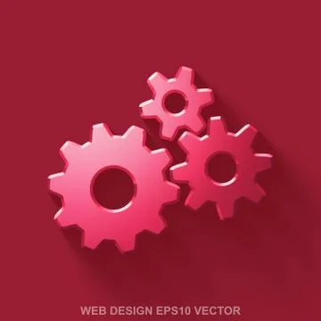 Flat metallic web development 3D icon. Red Glossy Metal Gears on Red background Stock Illustration