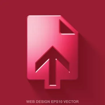 Flat metallic web development 3D icon. Red Glossy Metal Upload on Red background Stock Illustration