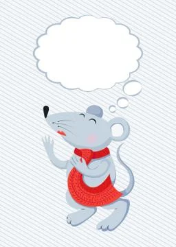 Flat Mice with thought cloud vector illustration. Mouse and thinking bubble Stock Illustration