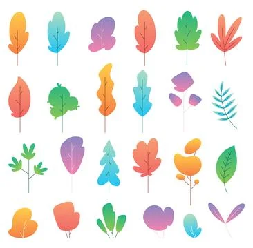 Flat minimal bush, shrub, tree, grass, wild plant icons. Cartoon park or garden Ilustração Stock