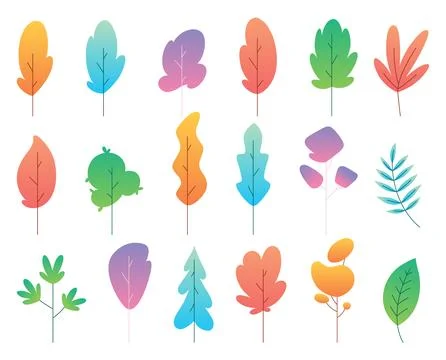 Flat minimal bush, shrub, tree, grass, wild plant icons. Cartoon park or garden Ilustração Stock