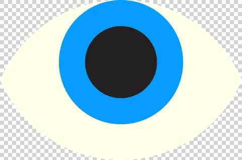 Flat minimal eye icon is showing white oval, blue iris, black pupil on Stock Illustration