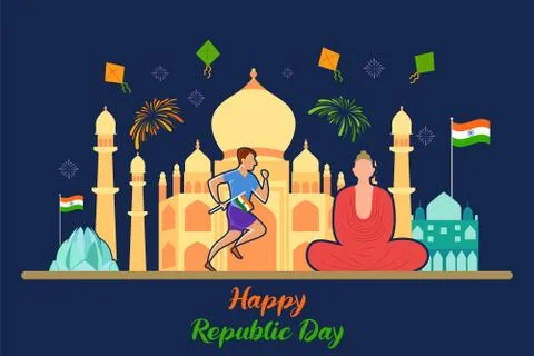 Flat minimal simplistic background for 26 January Happy Republic Day of India Stock Illustration