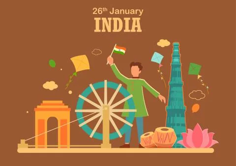 Flat minimal simplistic background for 26 January Happy Republic Day of India Stock Illustration