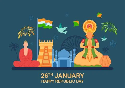 Flat minimal simplistic background for 26 January Happy Republic Day of India Stock Illustration