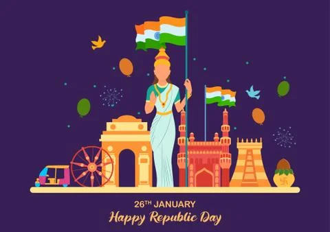 Flat minimal simplistic background for 26 January Happy Republic Day of India Stock Illustration