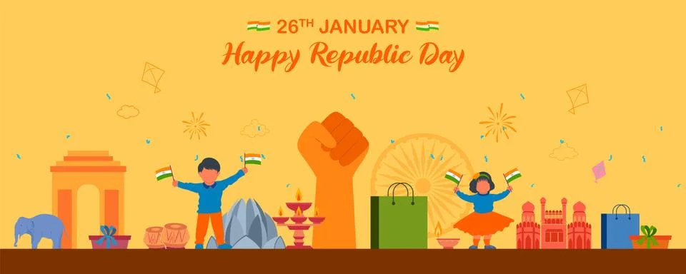 Flat minimal simplistic background for 26 January Happy Republic Day of India Stock Illustration