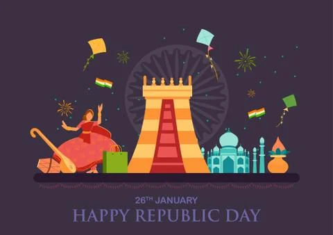 Flat minimal simplistic background for 26 January Happy Republic Day of India Stock Illustration