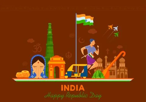 Flat minimal simplistic background for 26 January Happy Republic Day of India Stock Illustration