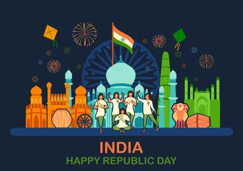 Flat minimal simplistic background for 26 January Happy Republic Day of India Stock Illustration