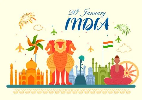 Flat minimal simplistic background for 26 January Happy Republic Day of India Stock Illustration
