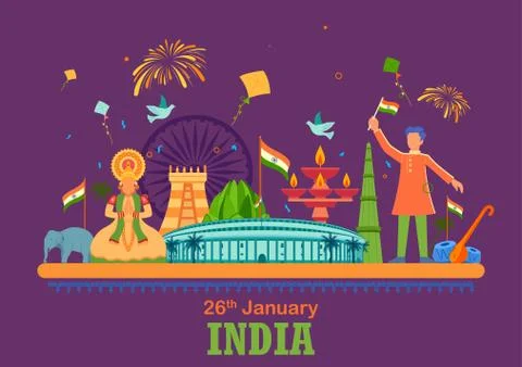 Flat minimal simplistic background for 26 January Happy Republic Day of India Stock Illustration