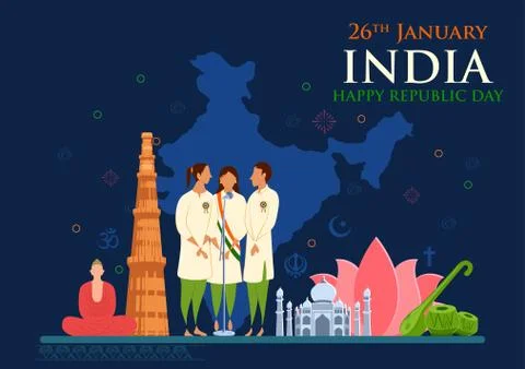 Flat minimal simplistic background for 26 January Happy Republic Day of India Stock Illustration
