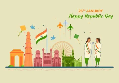 Flat minimal simplistic background for 26 January Happy Republic Day of India Stock Illustration
