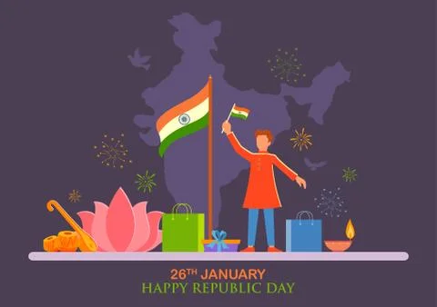 Flat minimal simplistic background for 26 January Happy Republic Day of India Stock Illustration