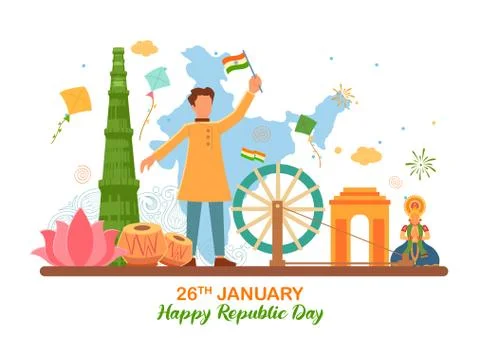 Flat minimal simplistic background for 26 January Happy Republic Day of India Stock Illustration