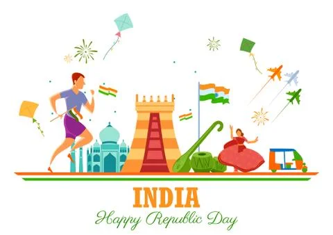 Flat minimal simplistic background for 26 January Happy Republic Day of India Stock Illustration