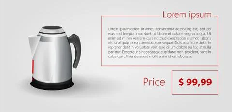 Flat minimalist vector template business design. Electric kettle. Stock Illustration