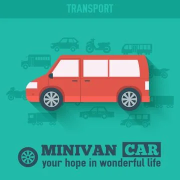 Flat minivan car background illustration Stock Illustration