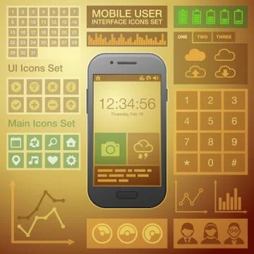 Flat Mobile UI User Interface Design Elements Kit. Vector Illustrazione stock