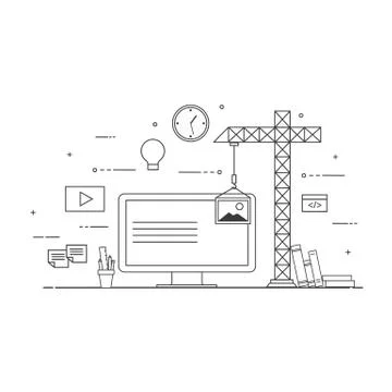 Flat mobile UI UX design web infographic concept vector. Crane creating Stock Illustration