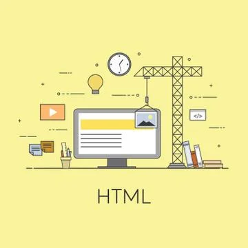 Flat mobile UI UX design web infographic concept illustration. Html coding for Stock Illustration