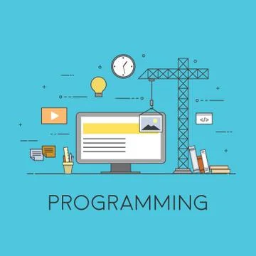 Flat mobile UI UX design web infographic concept vector. Crane creating 스톡 일러스트