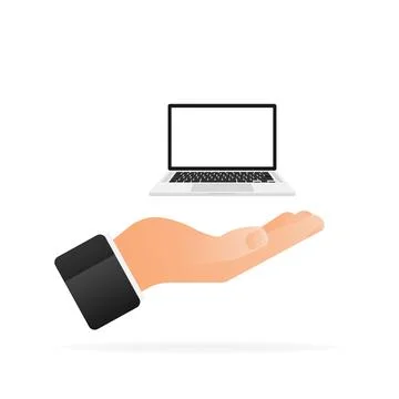 Flat mock up laptop in hand for web site design. Awesome mock up laptop, great Stockillustratie