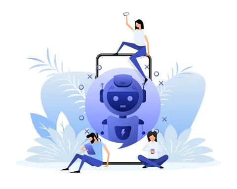 Flat mockup with bot people for mobile app design. Isometric vector illustration 库存插图