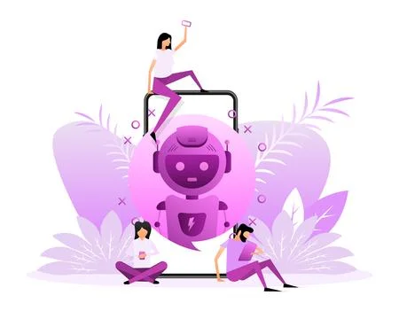 Flat mockup with bot people for mobile app design. Isometric vector illustration Иллюстрация