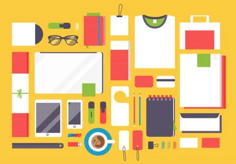 Flat mockup design vector illustration concept icons set of business working Stock Illustration