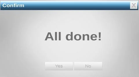Flat modal confirmation window is showing Confirm title bar X icon, message and Stock Illustration