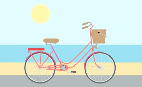 Flat model of bicycle on the road on the seashore Stock Illustration