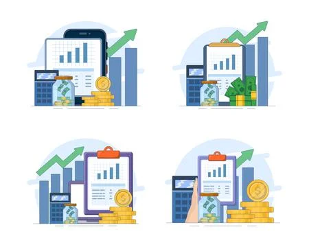 Flat modern abstract vector illustration set of financial empowerment Stock Illustration