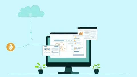 Flat modern animation of a desktop computer with multiple floating app wind.. Stock-Footage 334762967